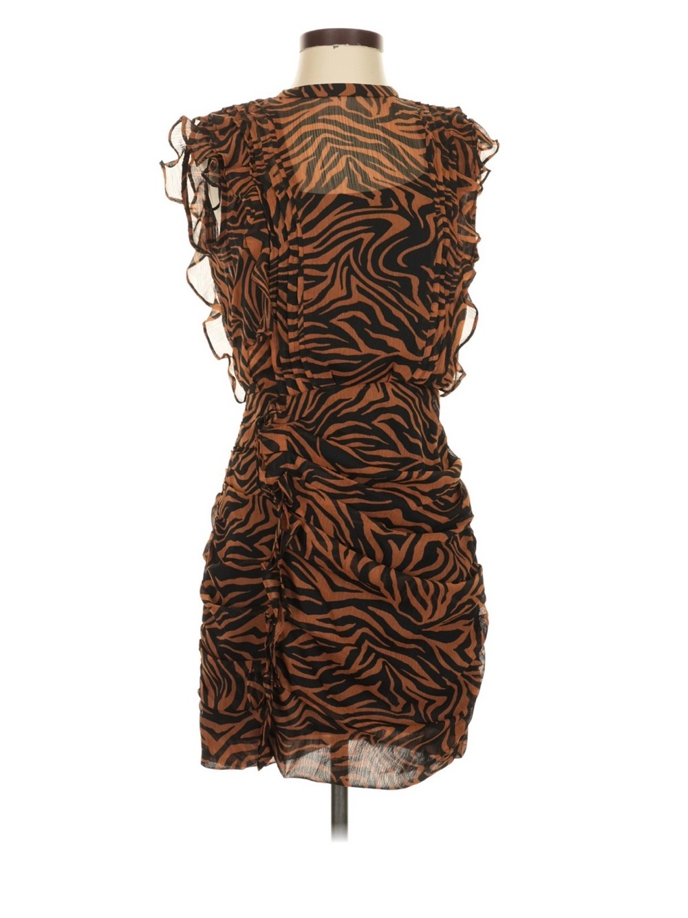 Express Brown and Black Ruffle-Trim Animal Print Mini Dress